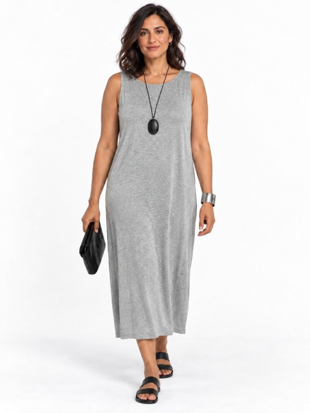 Eileen Fisher Gray Tank Maxi Dress Minimalist Casual Size M